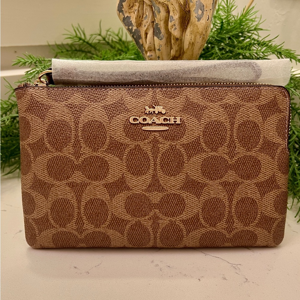 Coach Signature Tan Wristlet Clutch - Picture 3 of 5